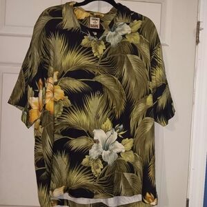 Tommy Bahama Black and Green Floral Men's Silk Shirt Sz M